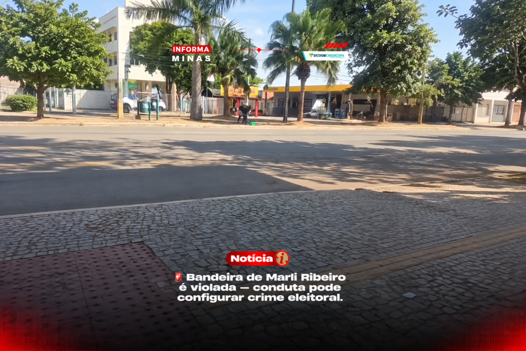 Capa adaptada por IA a partir da arte original da notícia: Bandeira de campanha é encontrada danificada em Paracatu; vídeo mostra estrutura sendo levada