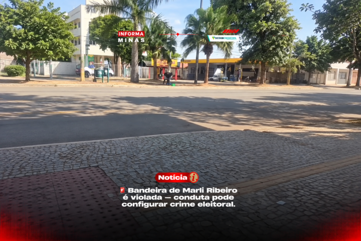 Capa adaptada por IA a partir da arte original da notícia: Bandeira de campanha é encontrada danificada em Paracatu; vídeo mostra estrutura sendo levada