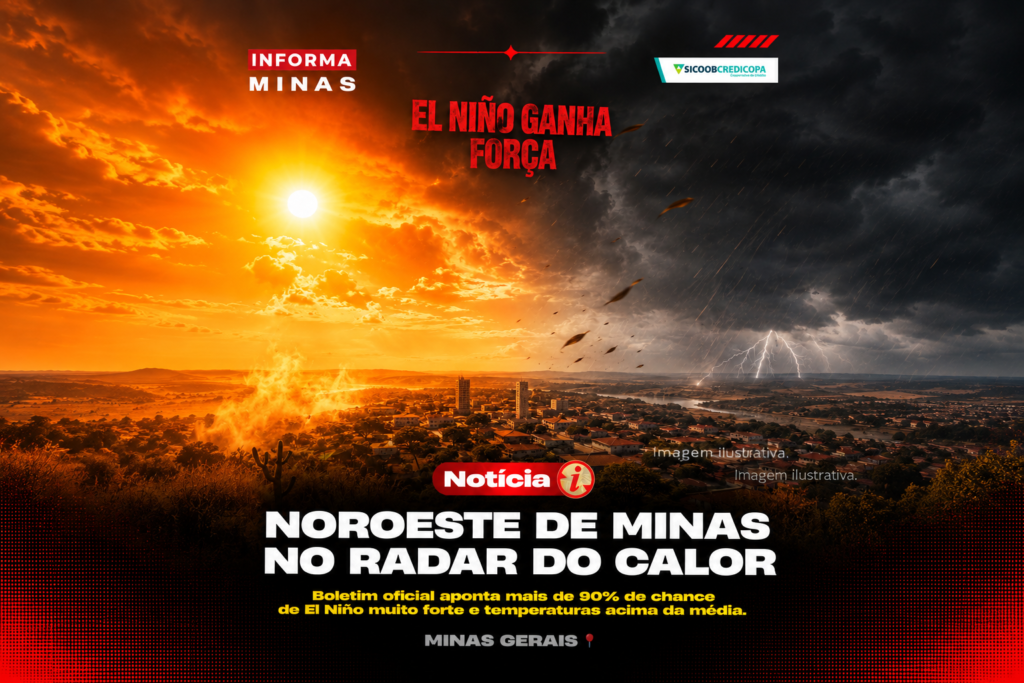 Capa adaptada por IA a partir da arte original da notícia: Boletim aponta mais de 90% de chance de El Niño muito forte