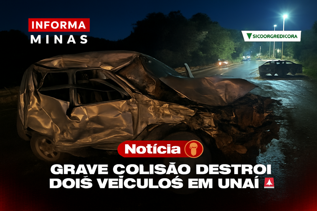 Capa adaptada por IA a partir da arte original da notícia: Colisão entre três veículos deixa cinco feridos na BR-251, em Unaí