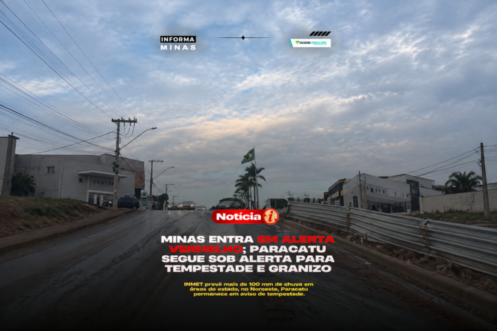 Capa adaptada por IA a partir da arte original da notícia: Paracatu fica fora de alerta vermelho, mas tem avisos de tempestade