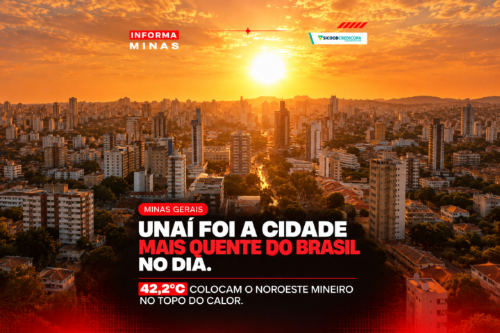 Capa adaptada por IA a partir da arte original da notícia: Unaí registra 42,2°C e lidera temperaturas do país